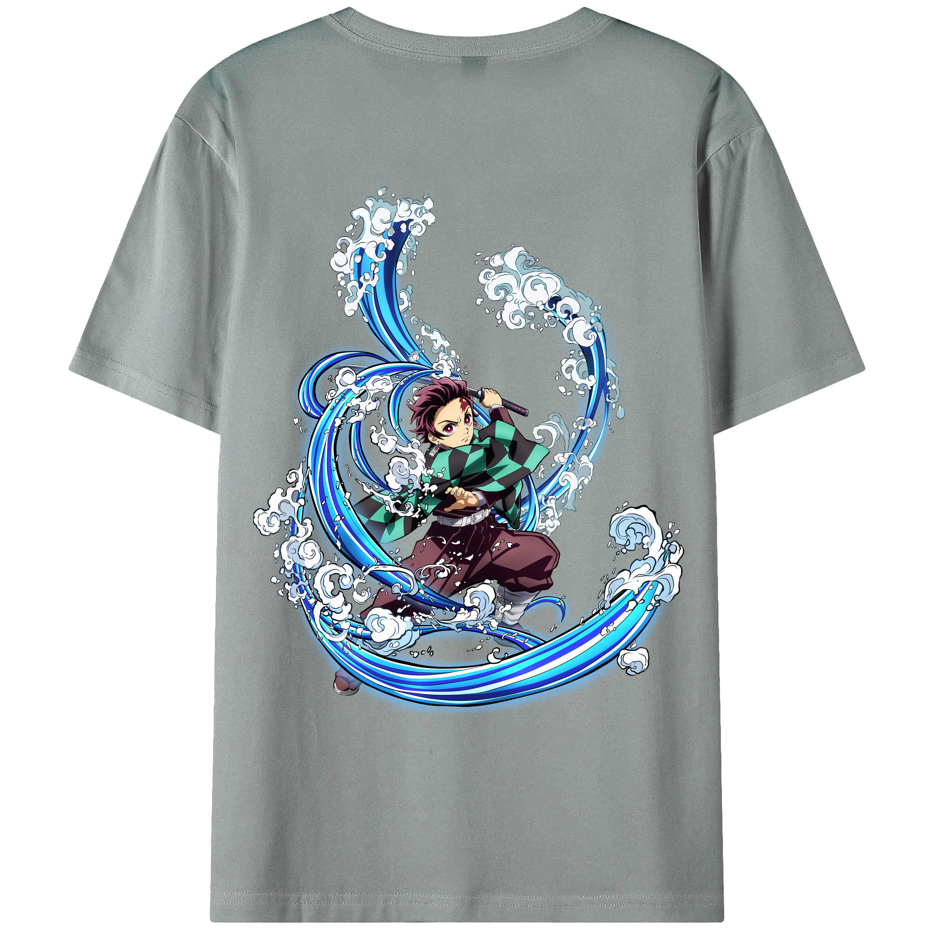 （画像用） 鬼滅の刃 竈門 炭治郎／かまど たんじろう Kamado Tanjirou 綿100％ メンズ半袖Tシャツ（バックプリント） 通気性